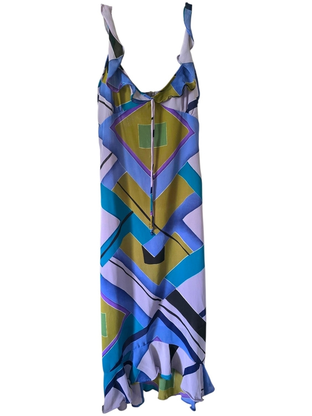 Millenium Geometric Abstract Print Ruffle Hem Midi Dress Medium - Picture 2 of 6
